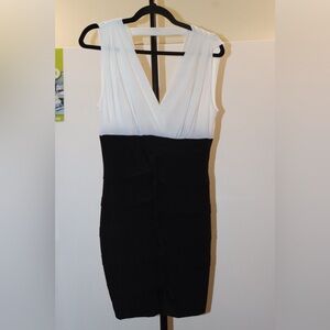 EUC Black and White Two-Toned V-Neck Bodycon Lily Rose Dress Size L